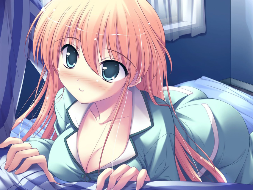 blush happiness hiiragi_anri long_hair open_shirt