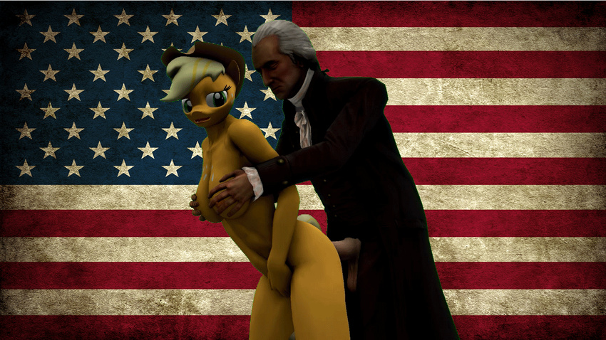 3d american_flag animated anthro applejack_(mlp) big_breasts breasts crossover duo equine erection female friendship_is_magic from_behind george_washington horse human male mammal my_little_pony nipples penetration penis pony sex swedishsnus what