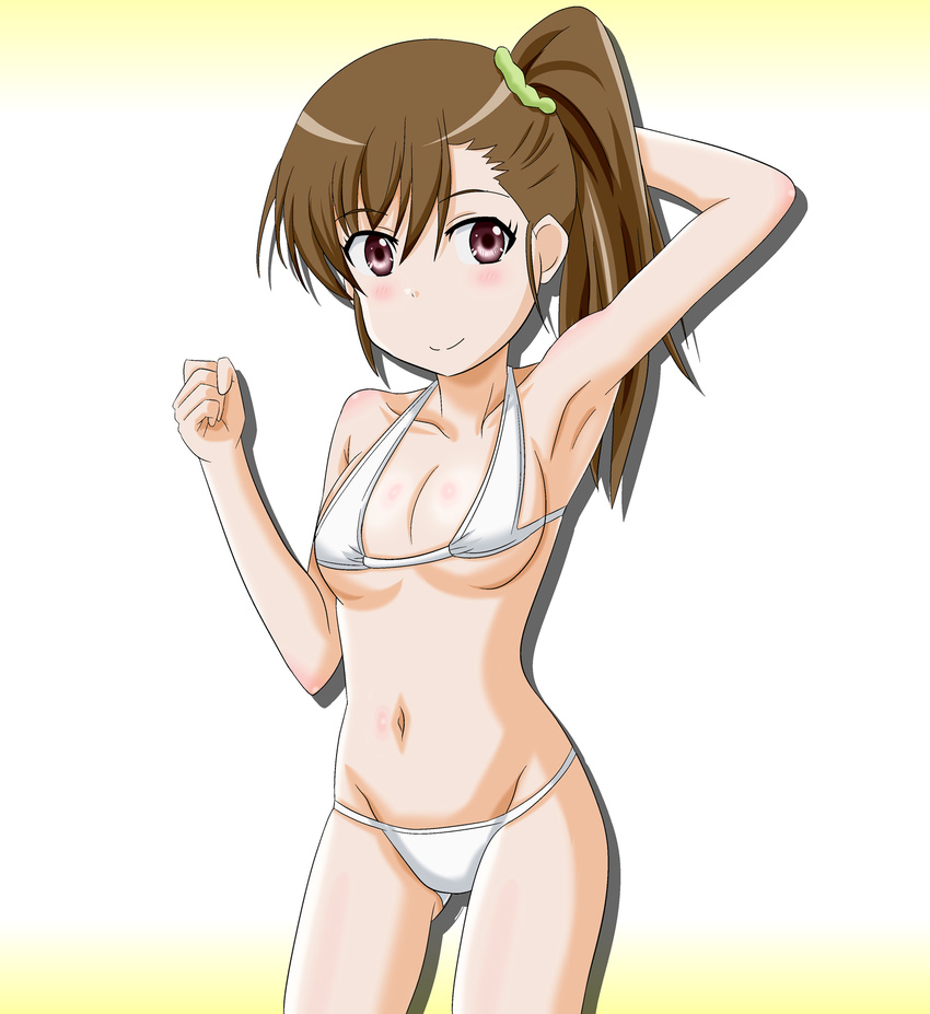 bikini brown_eyes brown_hair futami_mami highres idolmaster idolmaster_(classic) long_hair side_ponytail swimsuit takumi_(rozen_garten)