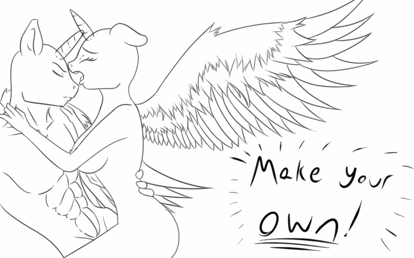 anthro anthrofied breasts duo eyelashes female horn lovingwolf male mastery_position my_little_pony nude open_mouth plain_background please_tag wings