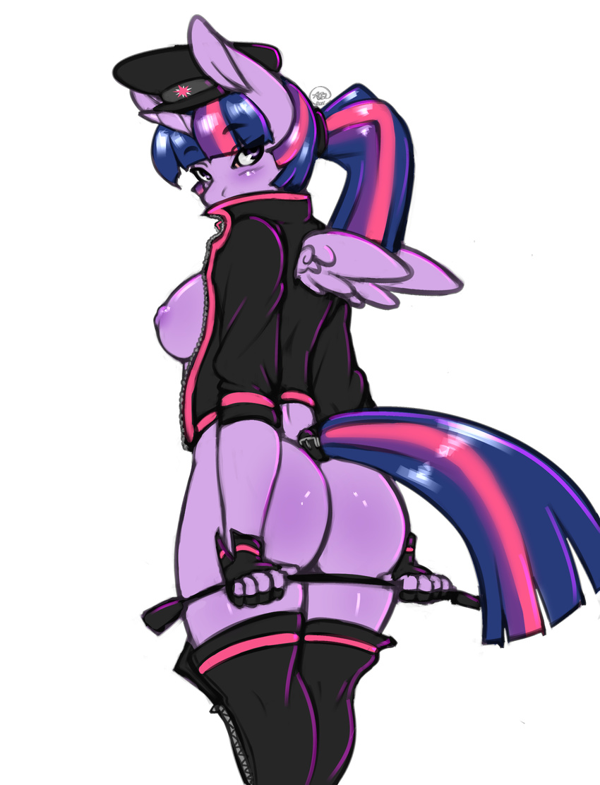 anthro anthrofied avante92 bottomless breasts butt cute equine female friendship_is_magic hair hat horn horse human invalid_tag legwear mammal my_little_pony nude ponytail princess purple_eyes purple_hair riding_crop royalty solo thigh_highs twilight_sparkle_(mlp) winged_unicorn wings