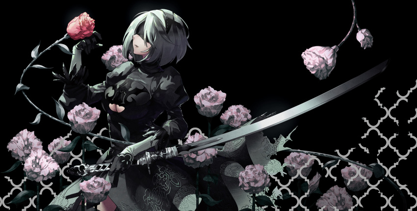 flowers katana nier_automata rose sword tsurukame weapon yorha_unit_no._2_type_b