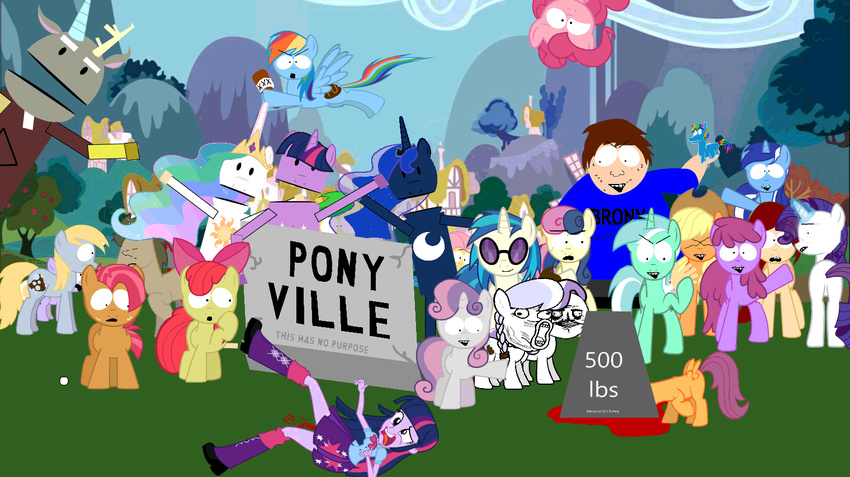 apple_bloom_(mlp) applejack_(mlp) babs_seed_(mlp) bleeding blonde_hair blue_fur blue_hair bonbon_(mlp) bow brown_hair coolstudios cowboy_hat crown cutie_mark derpy_hooves_(mlp) diamond_tiara_(mlp) discord_(mlp) draconequus earth_pony english_text equine eyes_closed eyewear flying friendship_is_magic fur grass green_fur green_hair grey_fur group hair hair_bow hat horn horse human long_hair lyra mammal multi-colored_hair my_little_pony open_mouth orange_fur original_character outside pegasus pinkie_pie_(mlp) pony princess_celestia_(mlp) princess_luna_(mlp) purple_fur purple_hair rainbow_dash_(mlp) rainbow_hair rainbow_tail rarity_(mlp) red_hair scootaloo_(mlp) silver_spoon_(mlp) smile south_park sunglasses sweetie_belle_(mlp) text tree twilight_sparkle_(mlp) two_tone_hair unicorn vinyl_scratch_(mlp) white_fur wings yellow_fur