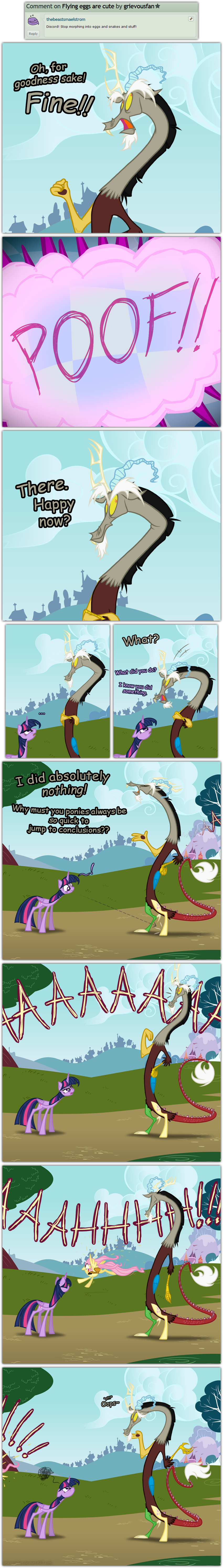 annoyed antlers cloud comic cutie_mark deviantart discord_(mlp) draconequus equine female fluttershy_(mlp) friendship_is_magic grievousfan horn male mammal my_little_pony outside pegasus red_eyes twilight_sparkle_(mlp) winged_unicorn wings