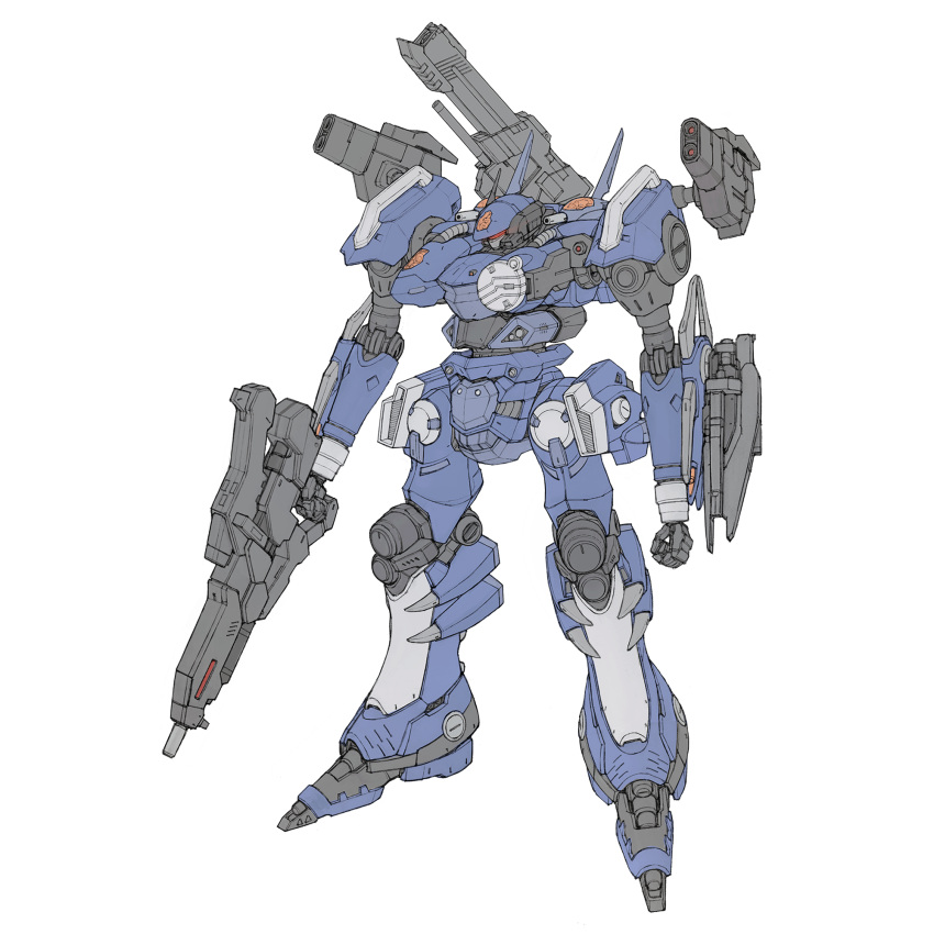 armored_core armored_core:_nexus full_body gun highres holding holding_gun holding_weapon labombardier! mecha mecha_focus no_humans oracle_(armored_core) rifle robot science_fiction shoulder_cannon simple_background standing weapon white_background