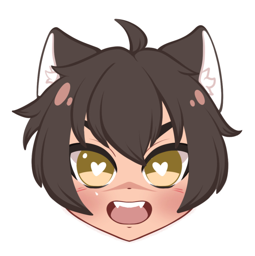 &lt;3 &lt;3_eyes ahoge ambiguous_gender animal_humanoid bangs blush brown_hair canid canid_humanoid canine canine_humanoid eyebrows facial_scar fangs hair humanoid inner_ear_fluff karu_(nu:_carnival) mammal mammal_humanoid miaokko nu:_carnival open_mouth open_smile prick_ears scar smile solo teeth tuft wolf_humanoid yellow_eyes