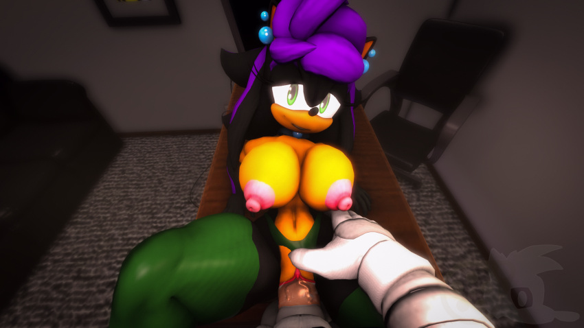 16:9 3d_(artwork) adam_(juicyducksfm) anthro balls black_body black_skin bodily_fluids boots bottomwear breasts canid canine canis chair clothed clothing clothing_pull coach digital_media_(artwork) duo ear_piercing eulipotyphlan fan_character female first_person_view footwear fur furniture genital_fluids genitals gloves green_boots green_clothing green_eyes green_footwear hair hand_on_hip handwear hedgehog hi_res juicyducksfm looking_at_viewer male male/female mammal muscular muscular_male nude panties pants panty_pull penetration penis piercing pose purple_body purple_hair purple_skin pussy red_eyes sega sex sex_on_table shadia_(addonisfm) size_difference smile sonic_the_hedgehog_(series) source_filmmaker table underwear underwear_pull vaginal vaginal_fluids vaginal_penetration white_body white_fur widescreen wolf