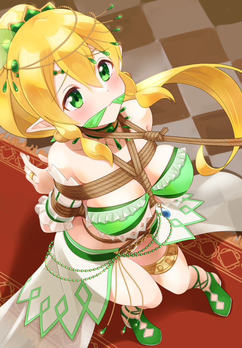 bdsm bondage bound bound_torso cleave_gag cloth_gag crotch_rope gag gagged highres improvised_gag kidnapping leafa mukanata shibari shibari_over_clothes sword_art_online