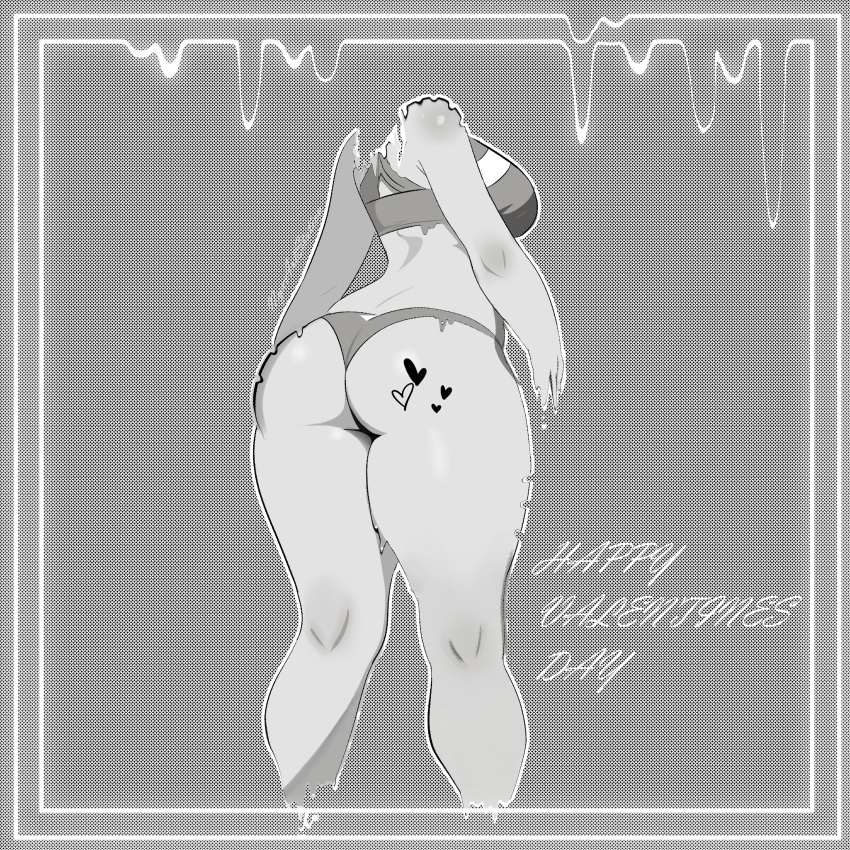 2024 absurd_res big_breasts bitten bra breasts butt butt_tattoo clothed clothing female greyscale headless hi_res holidays humanoid melting monochrome nyxartstation panties partially_clothed solo sports_bra tattoo thick_thighs undead underwear valentine's_day zombie