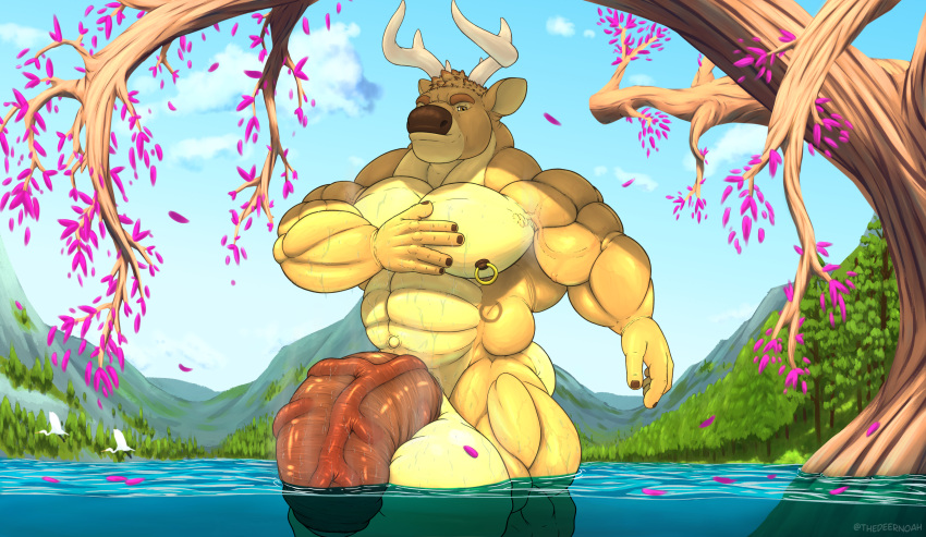 absurd_res antlers balls bathing big_arms big_balls big_butt big_navel big_pecs big_penis big_vein butt cloud exhibitionism genitals hi_res horn huge_balls huge_penis lagoon lake landscape_background lips male mountain musclegut muscular musk musk_clouds musky_armpit musky_balls musky_cock navel nipple_piercing nipples noah_(thedeernoah) outie_navel pecs penis piercing plant public public_nudity solo thedeernoah thick_arms thick_fingers thick_leg thick_lips thick_neck thick_penis tree vein veiny_penis wet wet_balls wet_body wet_penis