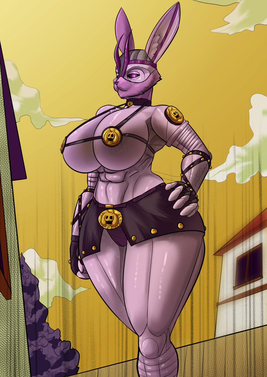 absurd_res accessory anthro artdemonslair bdsm big_breasts big_butt breasts butt clothed clothing curvy_female curvy_figure evil_face female fur hair hi_res huge_breasts humanoid jojo's_bizarre_adventure killer_queen lagomorph larger_female leporid looking_at_viewer mammal meme meme_clothing muscular muscular_female nicole_dh_(character) panties partially_clothed pink_body pink_hair rabbit ribbons size_difference solo thick_thighs underwear
