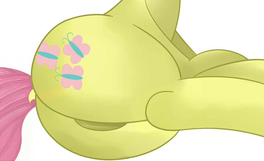 crutchimus cutie_mark equine faceless_female female feral fluttershy_(mlp) friendship_is_magic fur hair hi_res horse lying mammal my_little_pony on_side pink_hair plain_background pony pussy solo white_background yellow_fur
