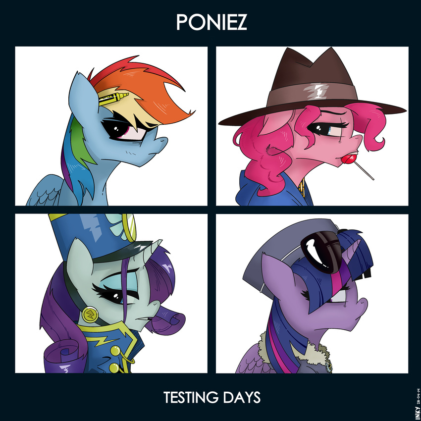 costume equine female friendship_is_magic gorillaz hat horn inkypsycho lollipop mammal my_little_pony parody pegasus pinkie_pie_(mlp) rainbow_dash_(mlp) rarity_(mlp) twilight_sparkle_(mlp) unicorn winged_unicorn wings