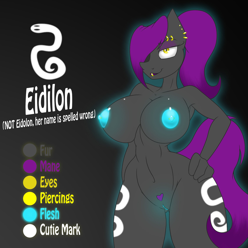 &lt;3 anthro anthrofied big_breasts breasts cutie_mark ear_piercing earth_pony equine female friendship_is_magic glowing gold hair hand_on_hip horse jrvanesbroek lipstick looking_at_viewer mammal model_sheet my_little_pony navel nude original_character piercing pony ponytail purple_hair pussy solo standing text wide_hips yellow_eyes