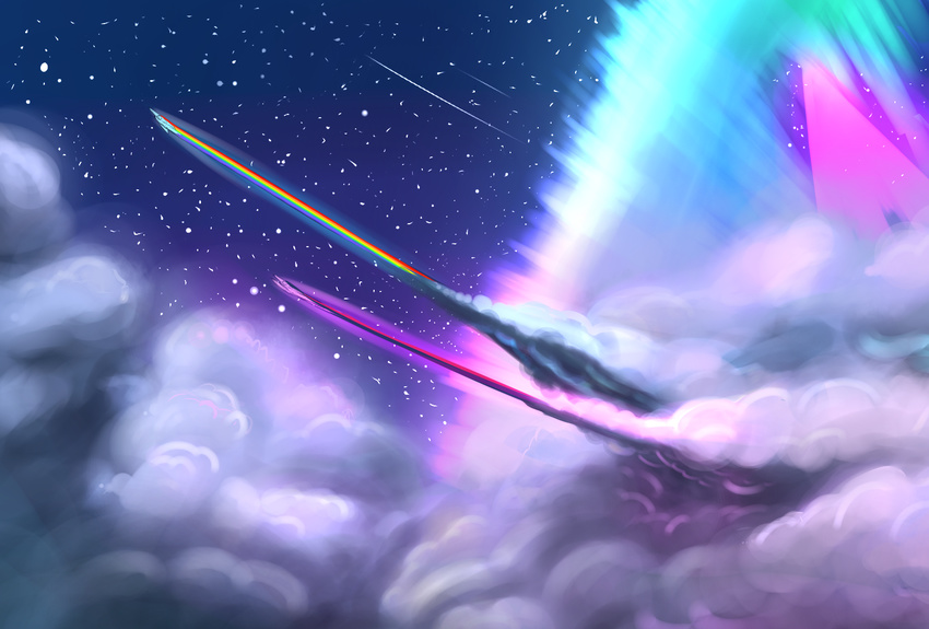 equine explosion flying friendship_is_magic hair horn mammal multi-colored_hair my_little_pony outside pegasus purple_hair rainbow rainbow_dash_(mlp) rainbow_hair smoke sonic_rainboom stars twilight_sparkle_(mlp) underpable winged_unicorn wings