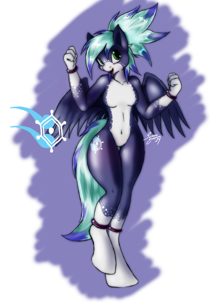 anthro breasts cutie_mark equine female green_eyes hair mammal my_little_pony navel nude open_mouth original_character pegasus snowstream solo suirano two_tone_hair wings