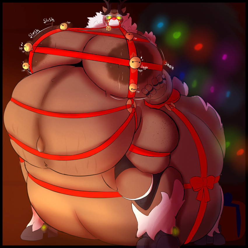 1:1 absurd_res bell bell_harness belly belt big_belly big_breasts blizzard_entertainment bodily_fluids breasts christmas deer female harness hi_res holidays jingle_bell jingle_bell_harness lactating machine mammal mcerror new_world_deer orisa_(overwatch) overwatch overweight pregnant reindeer reindeer_orisa_(overwatch) ribbons robot saddle shaking_breasts slosh stretch_marks taur
