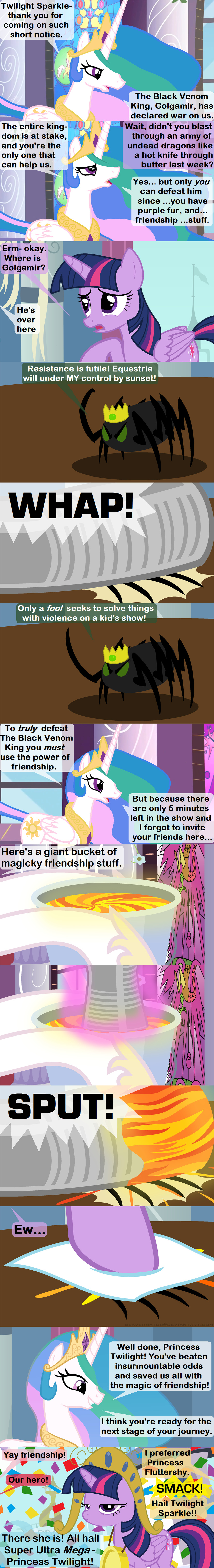 arthropod beavernator bucket comic crown cutie_mark dialog english_text equine female friendship_is_magic gold green_eyes hair horn insect liquid macguffin mammal medallion multi-colored_hair my_little_pony necklace newspaper princess_celestia_(mlp) purple_eyes purple_hair stained_glass text twilight_sparkle_(mlp) winged_unicorn wings