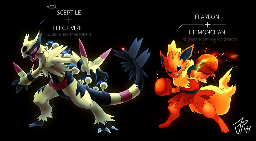 boxing cat-meff eeveelution electivire electricity flames flareon fusion hitmonchan nintendo pok&eacute;mon sceptile spikes video_games