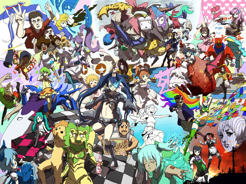 akiyama_mio annotated beatmania black_rock_shooter black_rock_shooter_(character) cheetahmen cirno crazy_frog_brothers crossover daromeon double_lariat_(vocaloid) eva_01 everyone fusion gag_manga_biyori gake_no_ue_no_ponyo get_down hammer hatsune_miku hatsune_miku_no_shoushitsu_(vocaloid) hirasawa_yui horse ibuki_suika idolmaster idolmaster_(classic) inaba_tewi k-on! kagamine_rin kamui_gakupo kumakichi_(character) lucky_star macross macross_frontier making_of mcdonald's megurine_luka michael_jackson multiple_girls neon_genesis_evangelion niconico otonashi_kotori patricia_martin ranka_lee real_life real_life_insert remember_the_time remilia_scarlet ronald_mcdonald roshin_yuukai_(vocaloid) seikan_hikou smooooch songover sunred takatsuki_yayoi tennis_no_ouji-sama tentai_senshi_sunred touhou vocaloid world_is_mine_(vocaloid) yagokoro_eirin yoshi_ikuzo