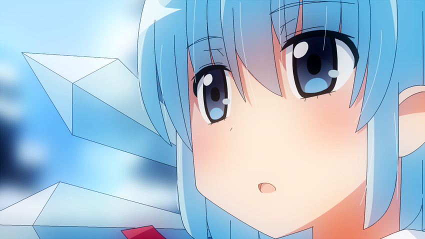 :o bad_id bad_pixiv_id blue_eyes blue_hair blue_sky cirno cloud cloudy_sky day face focused ice ice_wings looking_afar mikomiko_(mikomikosu) open_mouth short_hair sky solo touhou wings