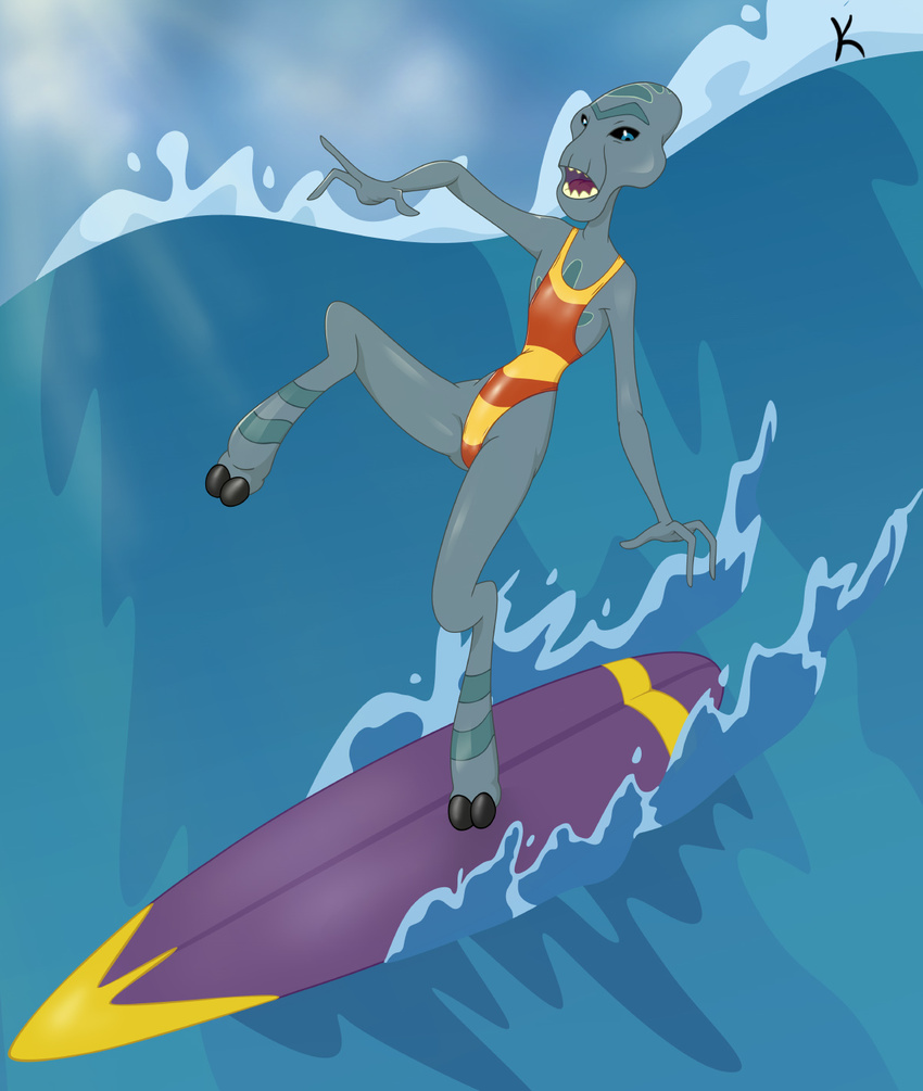 alien female grand_council_woman lilo_and_stitch raised_leg solo special_k surfboard surfing swimsuit water