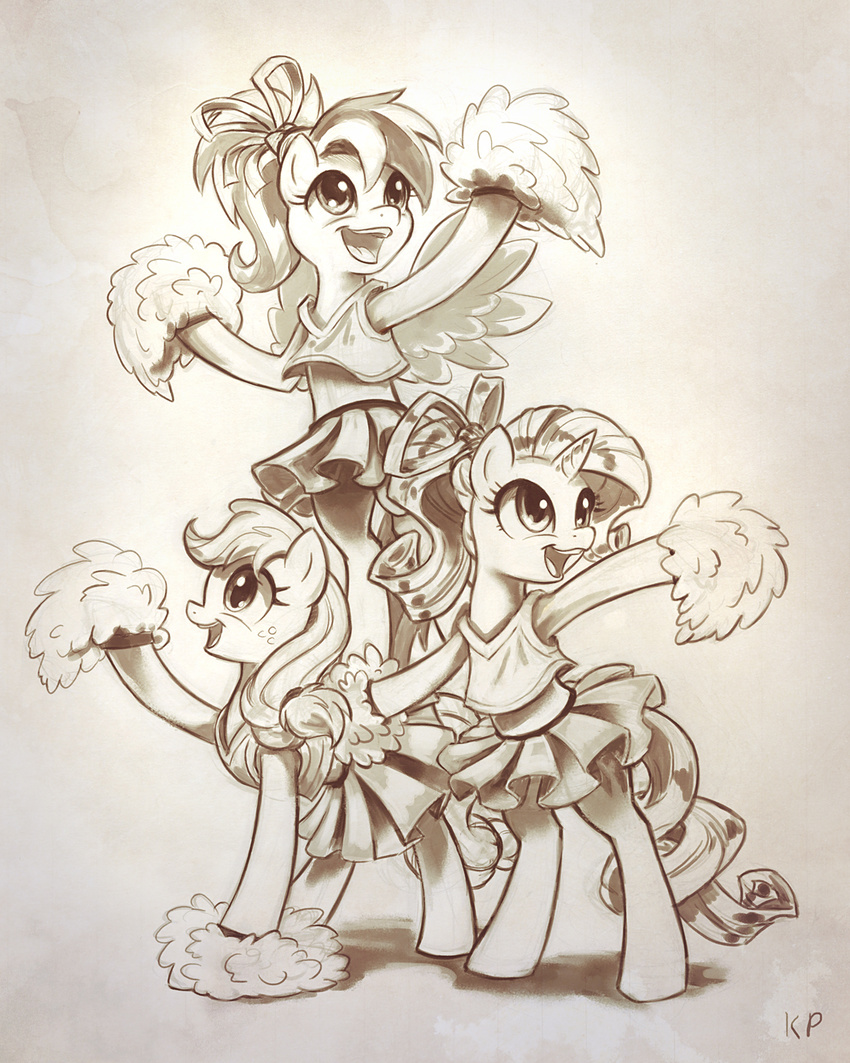 2014 applejack_(mlp) cheerleader earth_pony equine female feral freckles friendship_is_magic group hair horn horse karol_pawlinski mammal my_little_pony open_mouth pegasus pom_poms pony rainbow_dash_(mlp) rarity_(mlp) unicorn wings