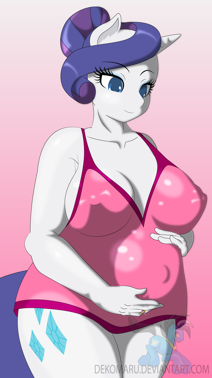 2014 anthro anthrofied blue_eyes cleavage clothed clothing cutie_mark dekomaru equine eyelashes female friendship_is_magic hair horn mammal my_little_pony pregnant purple_hair rarity_(mlp) smile solo unicorn white_body