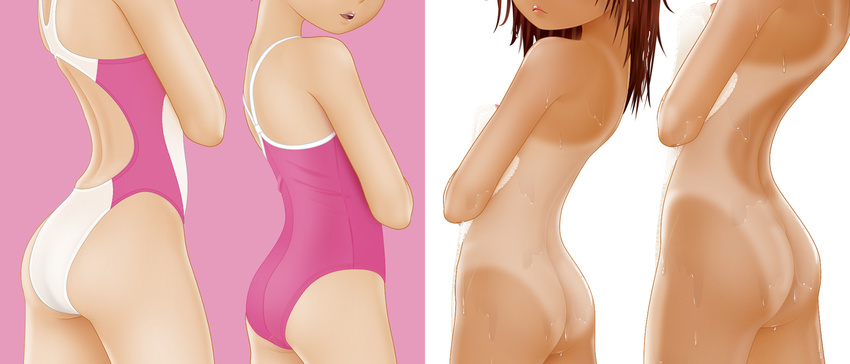 acerbi brown_hair competition_school_swimsuit competition_swimsuit highleg highleg_swimsuit highres nude one-piece_swimsuit one-piece_tan original school_swimsuit solo swimsuit tan tanline towel wet