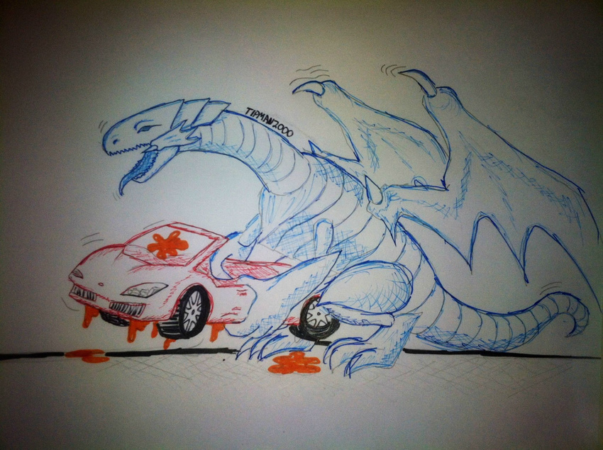 3_toes 4_fingers blue-eyes_white_dragon blue_eyes blue_tongue car claws dragon dragons_having_sex_with_cars fluids hi_res male mechanophilia open_mouth penetration scalie sex sharp_teeth teeth tipman2000_(artist) toes tongue tongue_out traditional_media western_dragon white_dragon wings yu-gi-oh
