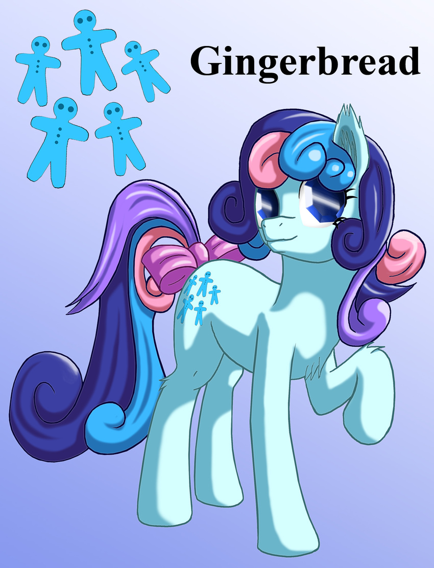 blue_eyes blue_fur bow cutie_mark equine female feral fur gingerbread_(mlp) gradient_background hair hi_res horse looking_at_viewer mammal multi-colored_hair my_little_pony plain_background pony shaded solo starbat