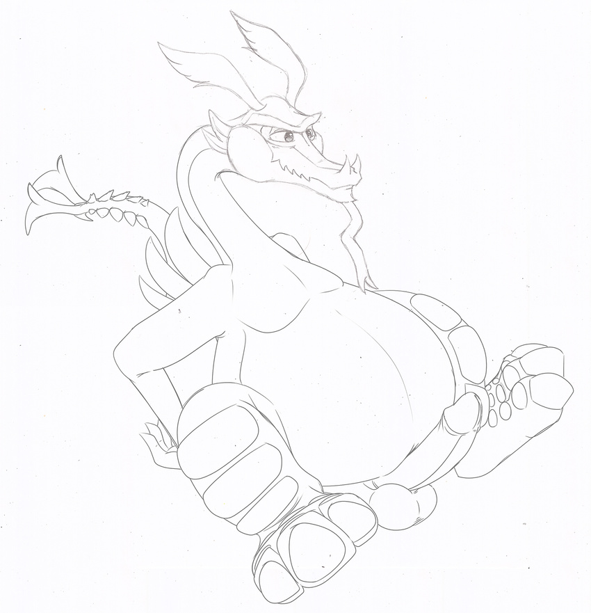 3_toes balls beard belly big_belly chubby dragon erection facial_hair goatee horn legend_of_zelda neenya nintendo overweight penis plain_background scalie sketch toes valoo white_background wind_waker wings