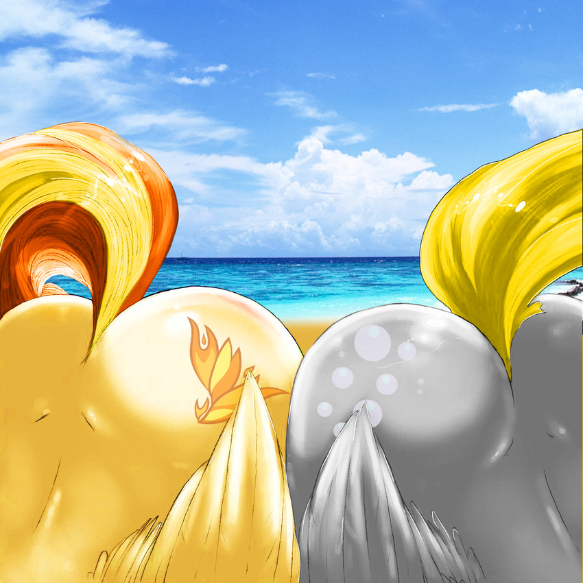2014 ambiguous_gender ass_up beach butt cloud derpy_hooves_(mlp) duo edit equine friendship_is_magic fur grey_fur hair hi_res mammal minanfranco my_little_pony outside pegasus seaside shaded spitfire_(mlp) two_tone_hair wings wonderbolts_(mlp) yellow_fur