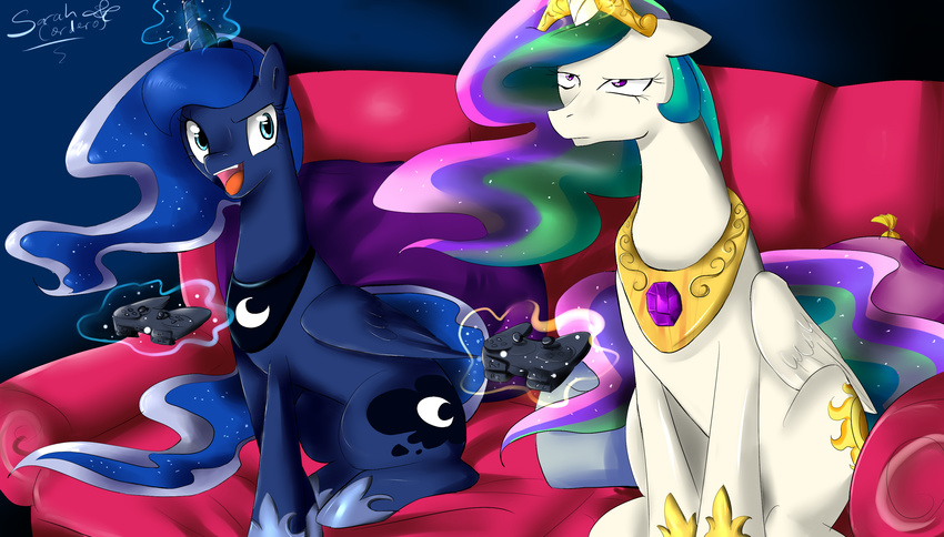 2012 daughter-of-fantasy equine female feral friendship_is_magic horn horse mammal my_little_pony princess_celestia_(mlp) princess_luna_(mlp) smile solo winged_unicorn wings