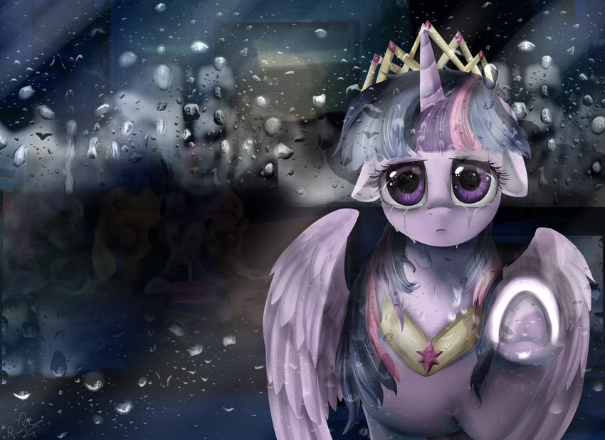 2014 crying equine female feral friendship_is_magic fur hair hi_res horn looking_at_viewer mammal my_little_pony pridark purple_eyes purple_fur sad solo tears twilight_sparkle_(mlp) winged_unicorn wings