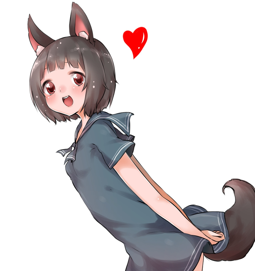 animal_ears arms_behind_back bad_id bad_pixiv_id blush brown_eyes brown_hair heart highres leaning_forward open_mouth original rima_(rimarip) simple_background smile solo tail white_background