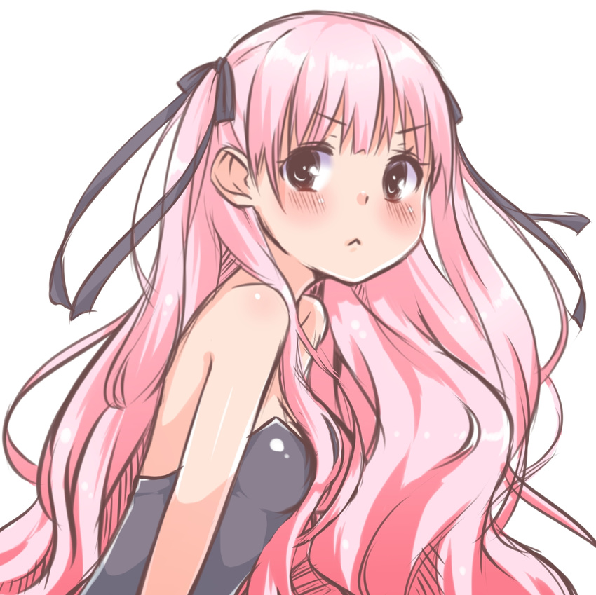 bad_id bad_pixiv_id blush hair_ribbon highres long_hair original pink_hair ribbon rima_(rimarip) simple_background solo very_long_hair white_background