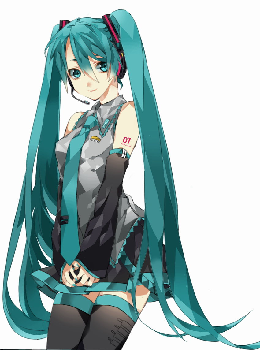 1girl aqua_eyes aqua_hair bad_id bad_pixiv_id hatsune_miku headset highres long_hair necktie smile solo twintails vocaloid