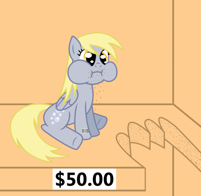 barcode cute cutie_mark derpy_hooves_(mlp) dialog eating english_text equine female feral for_sale friendship_is_magic hair mammal my_little_pony pegasus price_tag sign smile solo text vincentthecrow wings