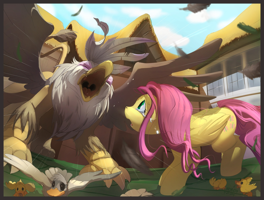 2014 angry avian bird crying duck equine female feral fluttershy_(mlp) friendship_is_magic gilda_(mlp) gryphon horse mammal my_little_pony noben pegasus screaming tears wings