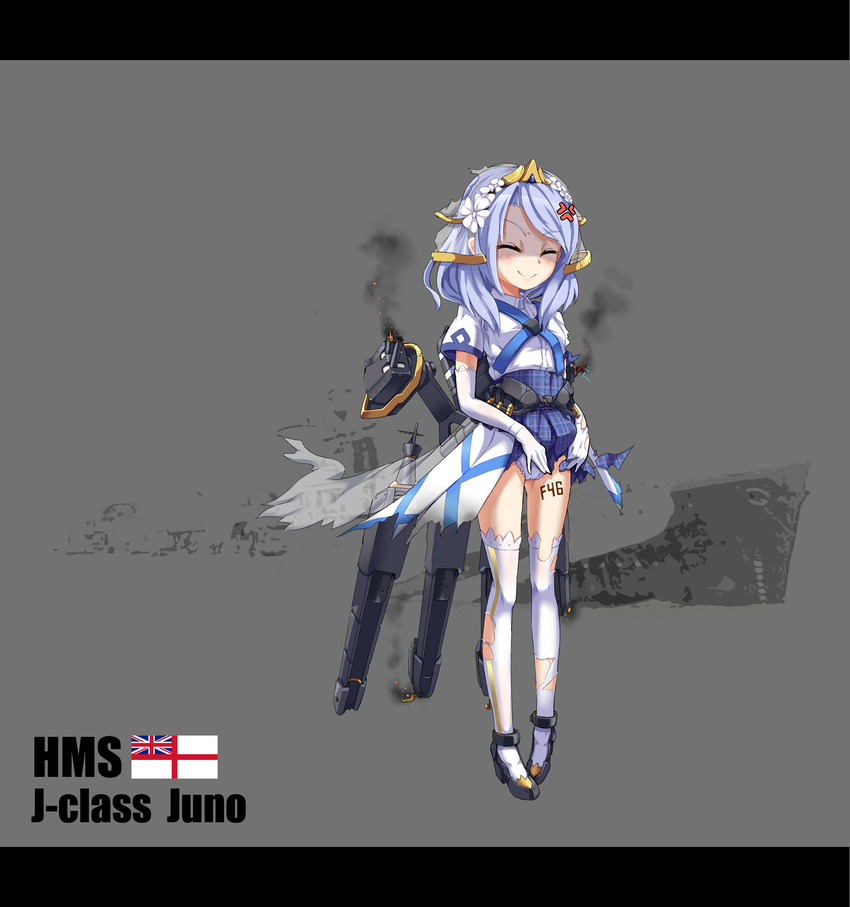 absurdres anger_vein blue_hair brown_eyes character_name elbow_gloves english gloves highres hms_juno juno_(zhan_jian_shao_nyu) letterboxed official_art panties pantyshot photo_background pleated_skirt rigging royal_navy shaded_face sirills skirt solo thighhighs underwear white_ensign white_gloves white_panties zettai_ryouiki zhan_jian_shao_nyu