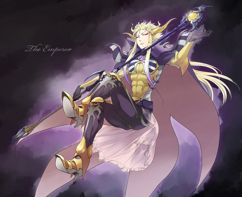 1boy armor blonde_hair cape emperor_(ff2) emperor_mateus final_fantasy final_fantasy_ii highres horns solo staff ttk_(ehohmaki)