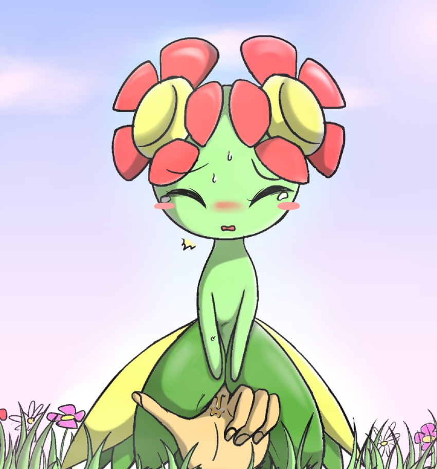 artist_request bellossom blush blush_stickers fingering flower grass hand hands molestation nectar pokemon pussy_juice sweat tears