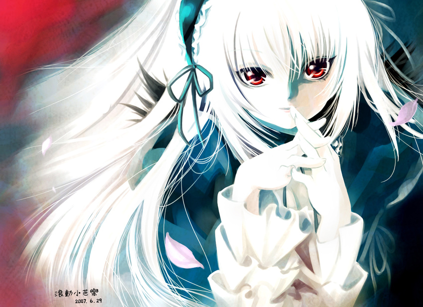 2007 dress frills hairband long_hair red_eyes rozen_maiden shoufukucho solo suigintou white_hair wings