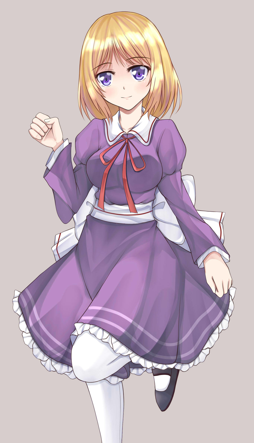 bad_id bad_pixiv_id blonde_hair bow dress highres maribel_hearn no_hat no_headwear pantyhose purple_eyes ribbon short_hair smile solo touhou wendell