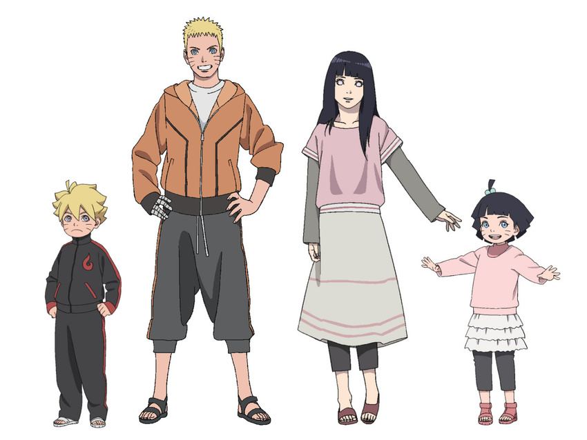 2boys 2girls black_hair blonde_hair blue_eyes child family hyuuga_hinata if_they_mated long_hair multiple_boys multiple_girls naruto naruto:_the_last purple_eyes sandals short_hair siblings skirt smile spoilers uzumaki_boruto uzumaki_himawari uzumaki_naruto