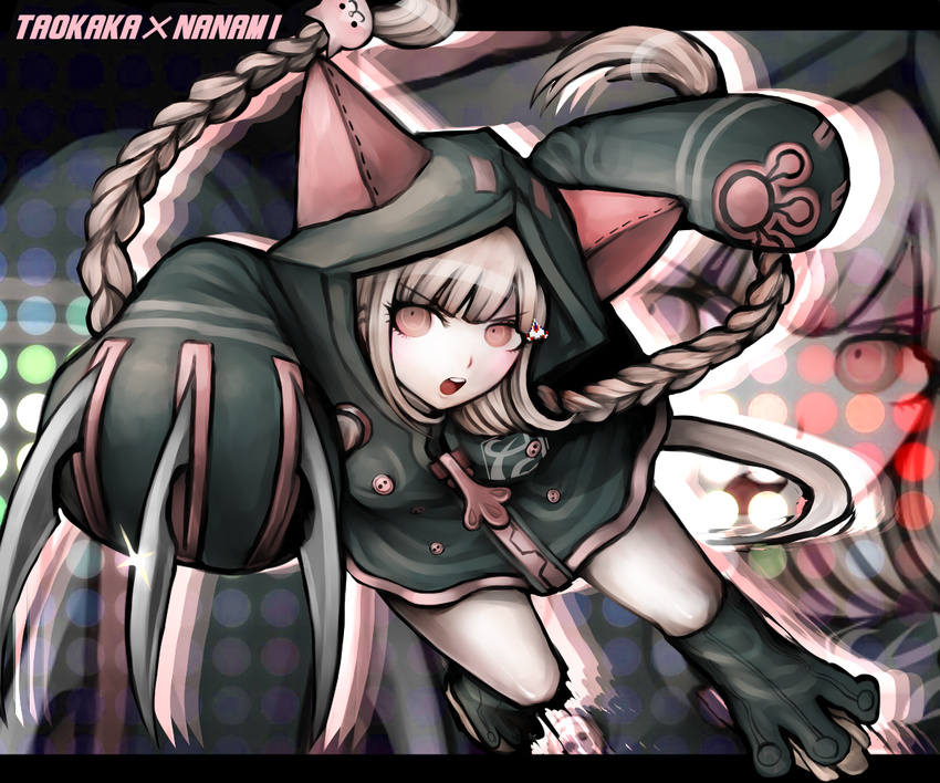 blazblue blonde_hair braid claws cosplay danganronpa hair_ornament hairclip nanami_chiaki pink_eyes super_danganronpa_2 taokaka taokaka_(cosplay) tezurumozuru zoom_layer