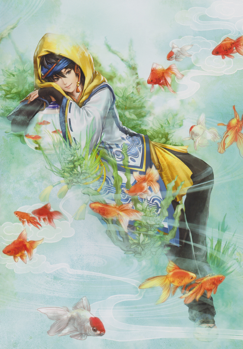 1boy absurdres fish highres official_art sengoku_musou solo takenaka_hanbei