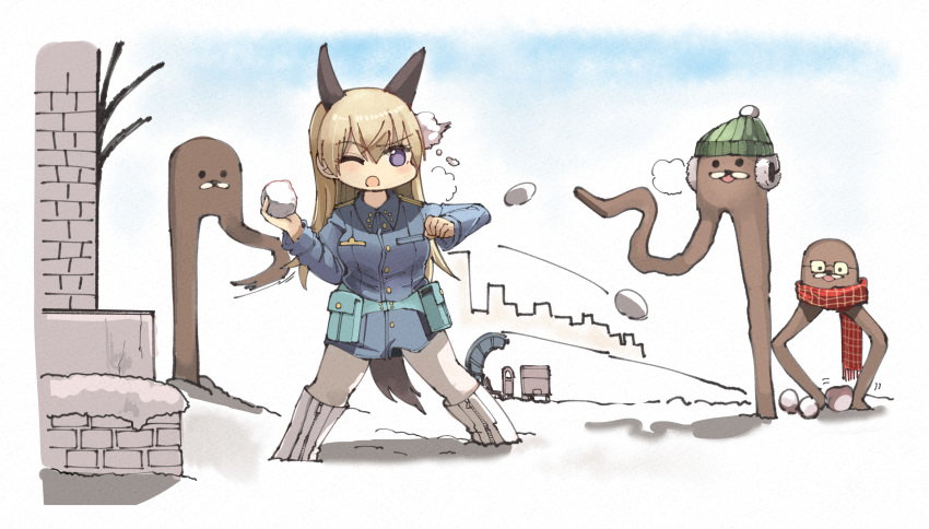 commission eila_ilmatar_juutilainen finnish gondola_(meme) long_hair omnisucker purple_eyes silver_hair snow snowball strike_witches world_witches_series