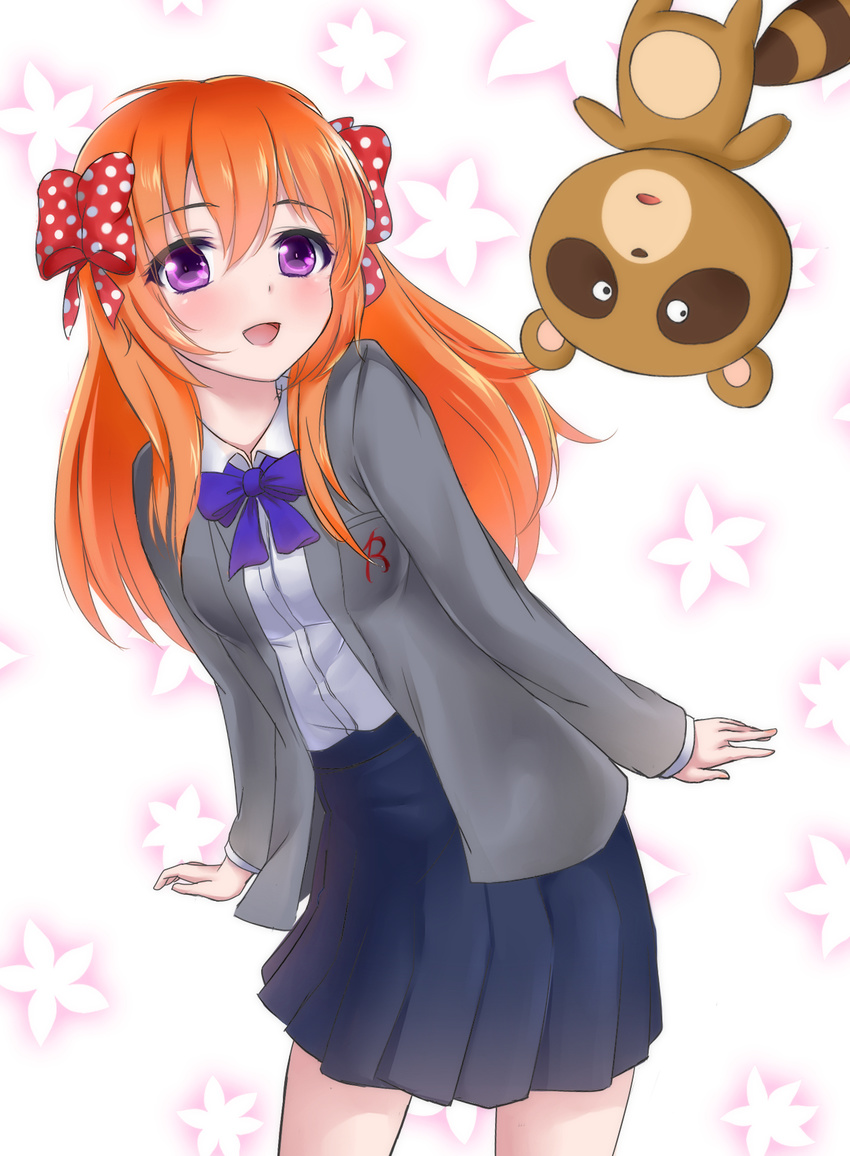 bow gekkan_shoujo_nozaki-kun highres kohinata_(sdu0628) long_hair orange_hair polka_dot polka_dot_bow purple_eyes rouman_academy_uniform sakura_chiyo school_uniform tanuki